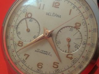 Big,  Vintage Delbana Chronograph Mens Watch,  Swiss,  - Cal.  Landeron