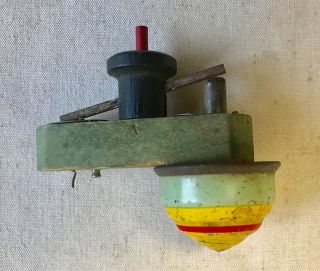 RARE Vintage Antique 3 inch Tin & Wood SEE - SAW Spinning Top Set 3