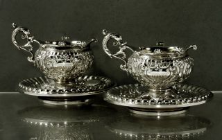 Austrian Silver Tea Set 2 Cups & Saucers C1890 Signed