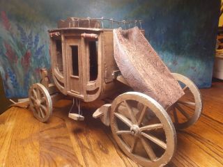 Vintage Wood Toy Stage Coach 11x19x4.  Wheels Do Move.