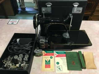 Vintage Singer Featherweight 221 - 1 Sewing Machine W/ Case And