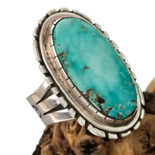 Navajo Turquoise Ring Sterling Silver Natural Navajo Esther Spencer 8 1/2