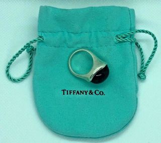 Tiffany & Co.  Sterling Silver.  925 Elsa Peretti® Cabochon Ring W/ Black Jade