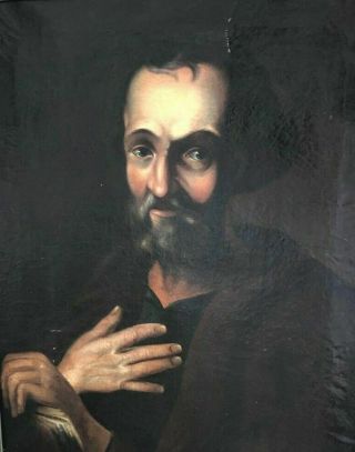 Antique Baroque Oil Painting On Canvas " Portrait Of Saint Paul " 1700 - 1800 Ca
