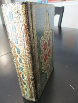 Vintage Wooden Carved Painted Hinged Box in Form Of Old Embossed Book Italy 3