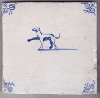 Delft Tile C.  18th / 19th Century (d 89) Dog C
