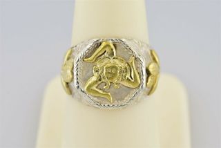 Vintage/estate - Found Sicily Italy 14k Yellow Gold/sterling Silver Ring Sz 8 - 3/4