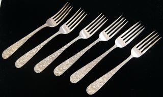 S.  Kirk & Son Repousse,  1924 Sterling Set Of 6 Dinner Forks 7 1/4 " A5648
