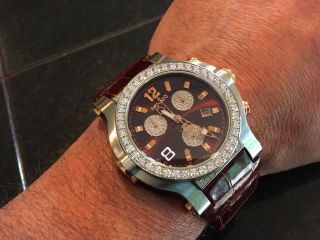 Renato Trex 5.  5 Ct.  Diamond Swiss Brown W/alligator Band Watch Rare