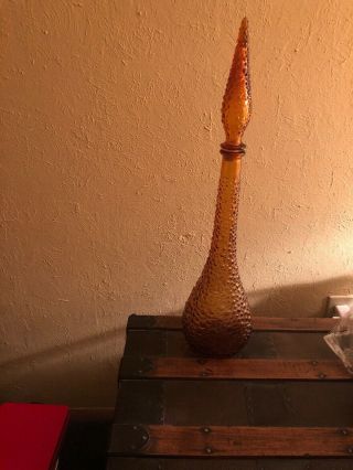 " Vintage” Hand Blown Hobnail Amber Glass " Decanter Glass Genie Bottle