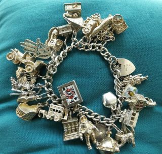 Vintage Sterling Silver Charm Bracelet - Rare Nuvo & Opening 25 Charms - 137.  4g