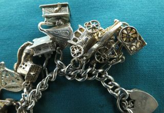 Vintage Sterling Silver Charm Bracelet - Rare NUVO & Opening 25 Charms - 137.  4g 2
