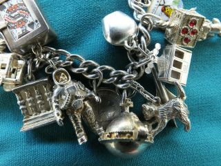 Vintage Sterling Silver Charm Bracelet - Rare NUVO & Opening 25 Charms - 137.  4g 4