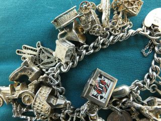 Vintage Sterling Silver Charm Bracelet - Rare NUVO & Opening 25 Charms - 137.  4g 6