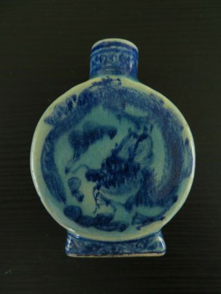 Snuff Bottle Chinese Blue On White Porcelain Dragon Marked