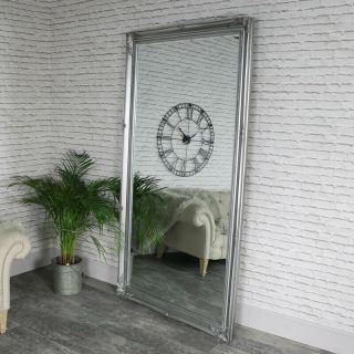 Extra Large Ornate Silver Wall Floor Leaner Mirror Vintage Chic Living Room Hall
