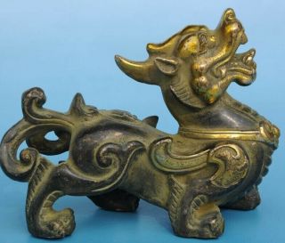 Old China Copper Gilding Carving Unicorn Pi Xiu Statue /qianlong Mark E01