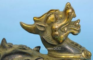 old china copper gilding carving unicorn Pi Xiu statue /qianlong mark e01 2