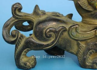 old china copper gilding carving unicorn Pi Xiu statue /qianlong mark e01 3