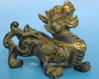 old china copper gilding carving unicorn Pi Xiu statue /qianlong mark e01 4