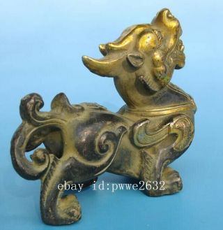 old china copper gilding carving unicorn Pi Xiu statue /qianlong mark e01 5
