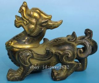 old china copper gilding carving unicorn Pi Xiu statue /qianlong mark e01 6
