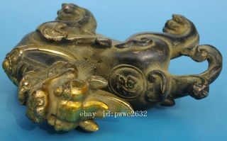 old china copper gilding carving unicorn Pi Xiu statue /qianlong mark e01 7