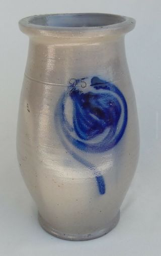 Vtg.  Country French Salt Glaze Stoneware Pottery Pitcher W/Cobalt Blue Design 2