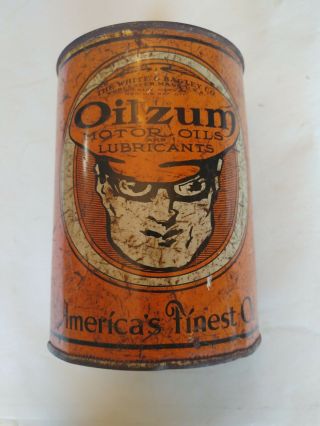 Vintage White & Bagley Empty Oilzum Motor Oil Can 1 Quart Early Can