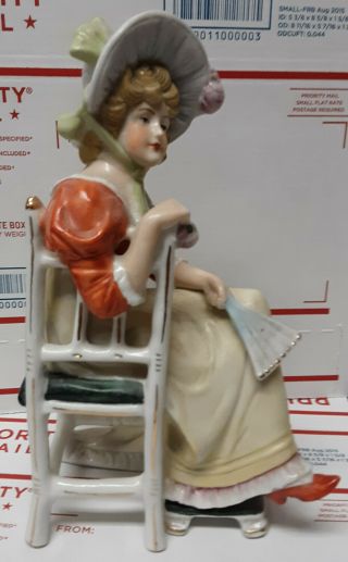 German Gebruder Heubach Bisque Porcelain Figurine Lady On Chair