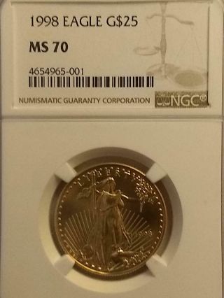 1998 American Eagle $25 Gold (1/2 Oz. ) Ngc Ms 70 - Rare Ngc Valued At $17,  250.