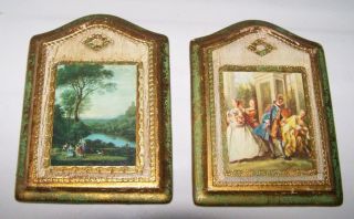 Vintage Pair Italian Florentine Toleware Wood Wall Plaques 33 - 422 5 " X 7 "