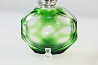 Perfume Silver top Antique Bottle Green Glass Overlay Scent Bottle with stopper 3