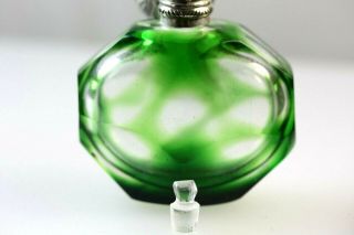Perfume Silver top Antique Bottle Green Glass Overlay Scent Bottle with stopper 4