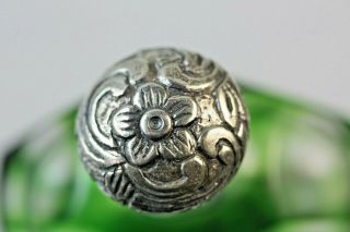 Perfume Silver top Antique Bottle Green Glass Overlay Scent Bottle with stopper 6