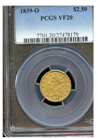 1839 O $2.  5 Quarter Gold Eagle Rare Pcgs Vf20 Coin