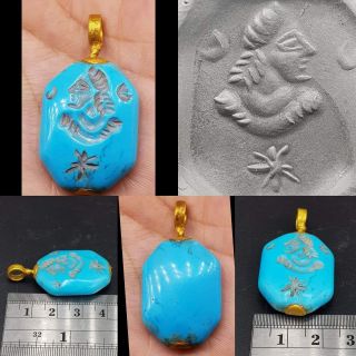 Gold Plated Pendant With Old Turquoise Intaglio Face Stone 15