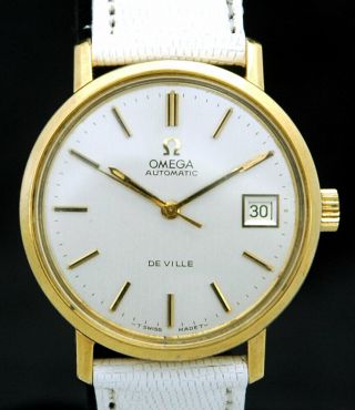 1970s Omega Automatic Deville Mens Gold Watch Vtg Rare Swiss Cal.  1010 166.  0161