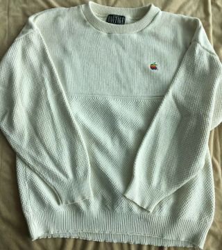 Rare Vintage 1980s Rainbow Apple Computer Sweater Large Cream