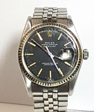 Vintage Rolex Datejust 1601 Mens White Gold Steel Watch 1yr Hfa
