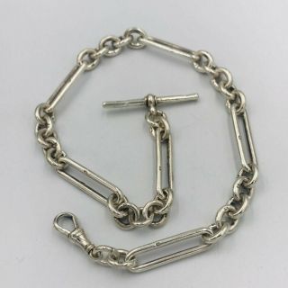 Antique 925 Silver Trombone Link Albert Pocket Watch Chain Bracelet 1900 503