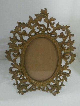 Vintage Antique Wilton Cast Metal Victorian Oval Picture Frame Easel Stand