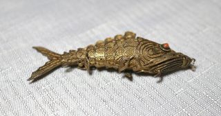 vintage sterling silver coral Chinese articulated fish pill box necklace charm 2