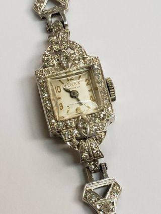 Vintage Diamond Art Deco Eloga Incabloc Platinum & 14k Gold Diamond Wrist Watch