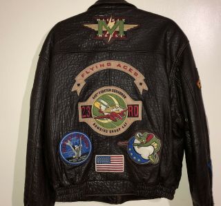 Rare Vintage Mickey Mouse Mens Flying Aces Leather Bomber Jacket Size XL 2