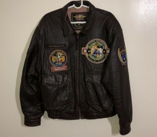 Rare Vintage Mickey Mouse Mens Flying Aces Leather Bomber Jacket Size XL 3