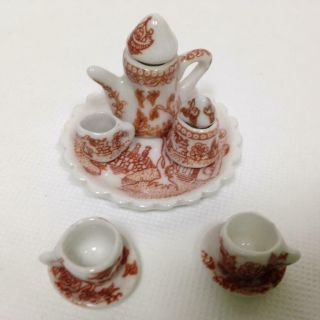 Vintage,  Rare,  Red - Blue Willow 10pc Doll House - Miniature Tea Set