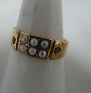 Victorian 15ct Yellow Gold Pearl & Ruby Ring Chester 1888 Size M 2.  2g A602017 2