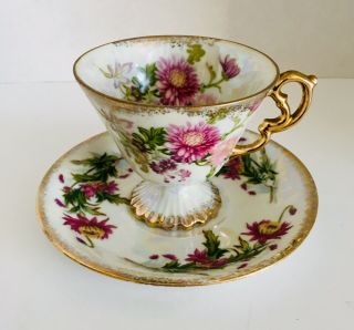 Vintage Tea Cup And Saucer Set Floral Pattern Made In Japan Mid Century Modern