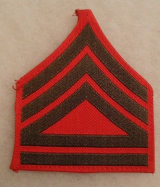 Very Hard To Find Wwii Usmc Woven Red Tech Sergeant W/ Two Flat Rockers Chevron